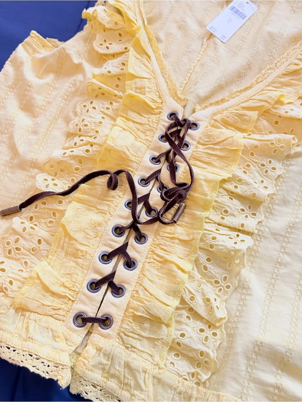 Anthropologie Pilcro Eyelet Ruffle Tank in Lemongrass - Picture 8 of 13